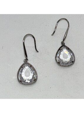 Sterling Silver 925 Teardrop Cut Clear Crystal Dangle Earrings, Elegant Design